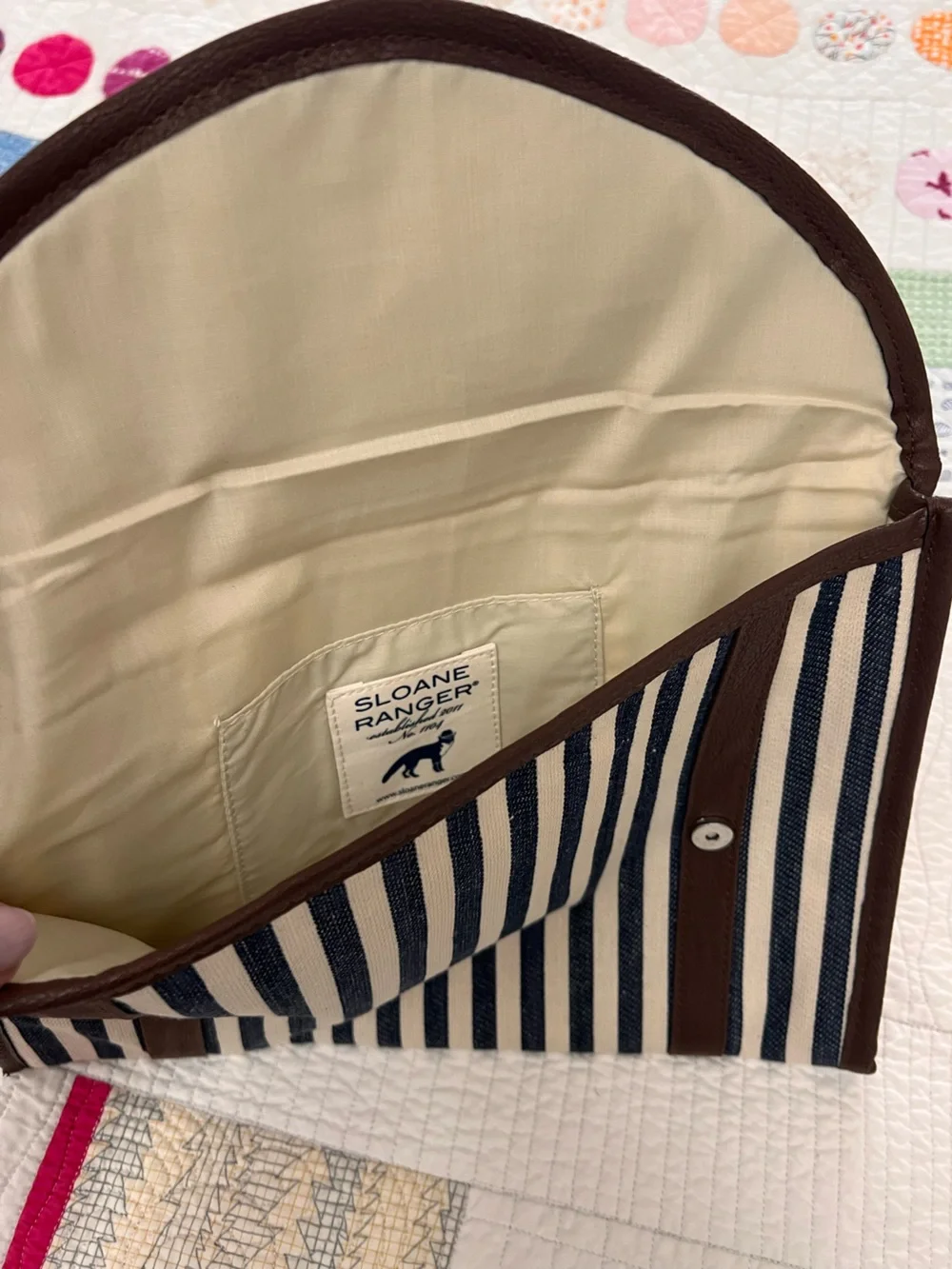 Navy and Cream Striped Clutch